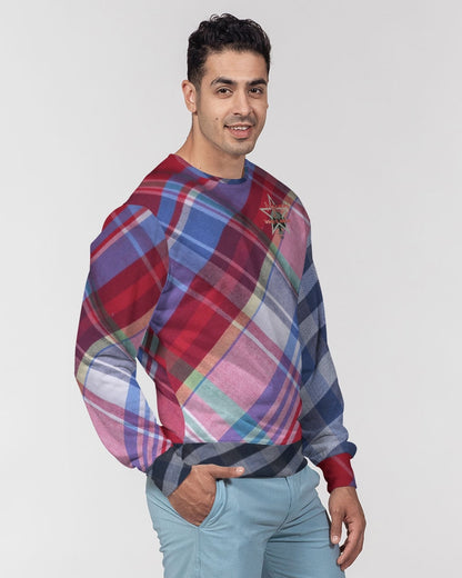 Plaids blue stripes by Marvin Jeans and Trinity D Marvin Men's Classic French Terry Crewneck Pullover