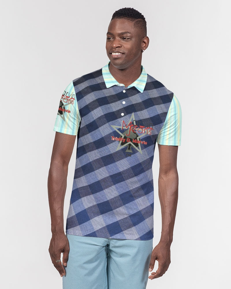Blue stripes pin stripes Men's Slim Fit Short Sleeve Polo