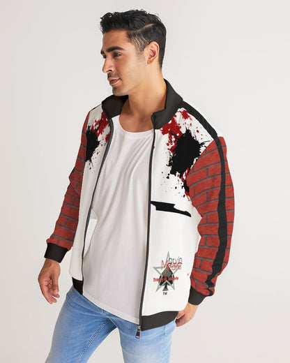Brick city red awesome print by Marvin Jeans and Trinity D Marvin Men's Stripe-Sleeve Track Jacket