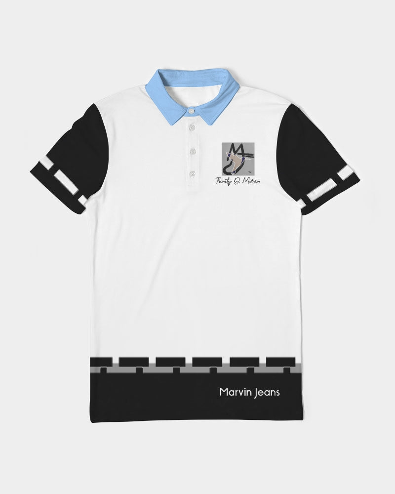 Black baby blue Men's Slim Fit Short Sleeve Polo