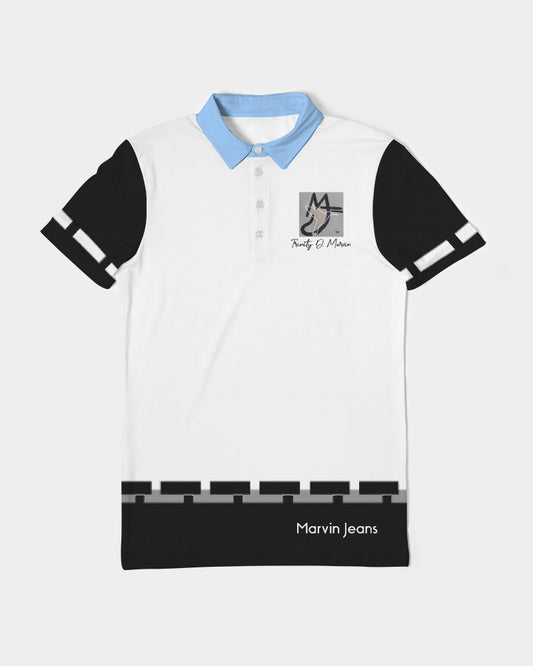Black baby blue Men's Slim Fit Short Sleeve Polo