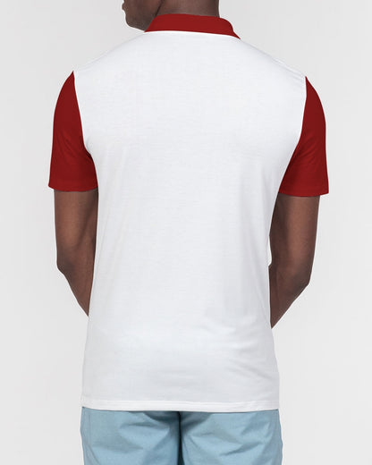 Maroon and white BY MARVIN JEANS Men's Slim Fit Short Sleeve Polo