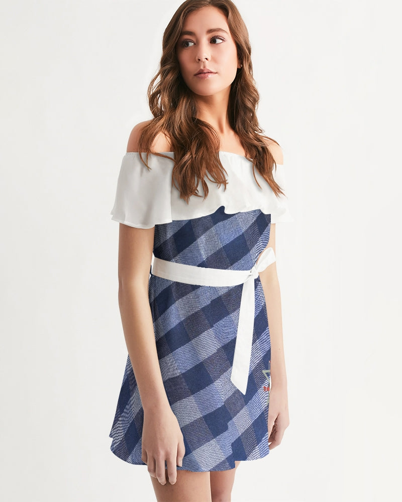Blue stripes by Marvin Jeans and Trinity D Marvin Women's Off-Shoulder Dress
