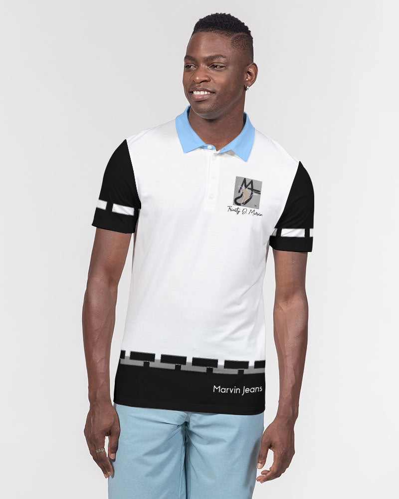 Black baby blue Men's Slim Fit Short Sleeve Polo