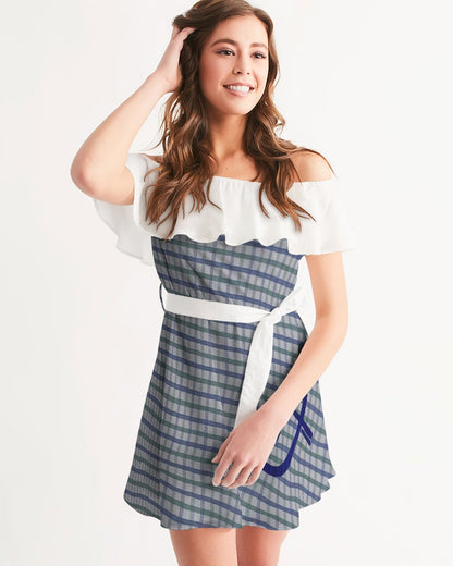 Grid mix by Trinity D. Marvin and Marvin Jeans Women's Off-Shoulder Dress