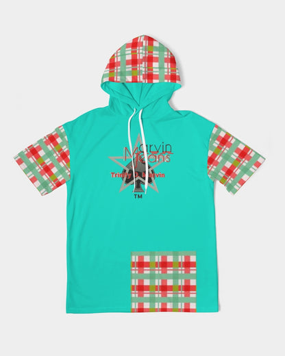 Color grid dark mint by Marvin Jeans and Trinity D Marvin Men's Premium Heavyweight Short Sleeve Hoodie