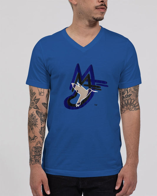 MJ logo by Marvin Jeans and Trinity D Marvin Unisex Jersey V-Neck Tee | Bella + Canvas