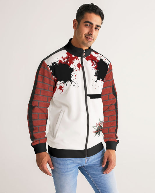 Brick city red awesome print by Marvin Jeans and Trinity D Marvin Men's Stripe-Sleeve Track Jacket