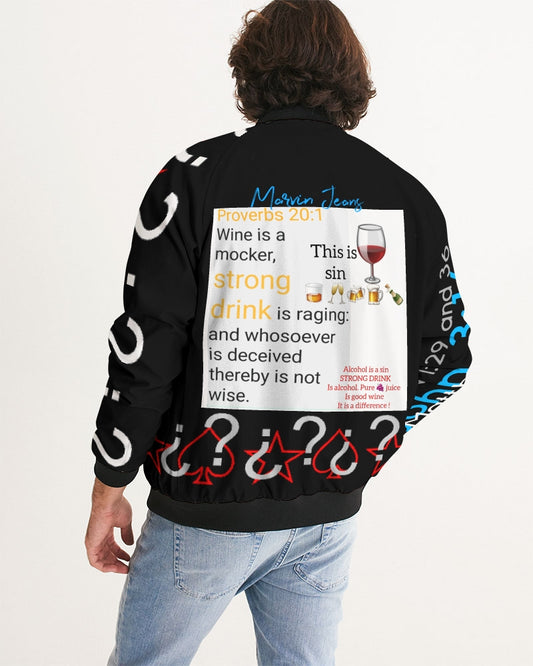 Gospel message on alcohol by Marvin Jeans and Trinity D. MARVIN Men's Bomber Jacket