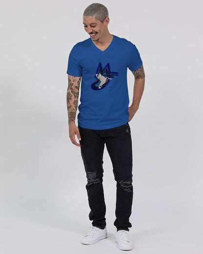 MJ logo by Marvin Jeans and Trinity D Marvin Unisex Jersey V-Neck Tee | Bella + Canvas